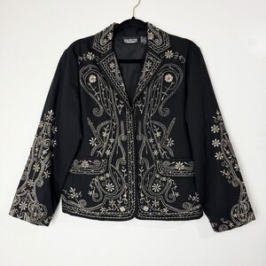 Vintage Boho Western Jacket Black Tan Embroidery Floral New Direction Women’s L